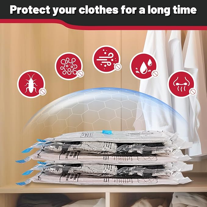 8 Pack Medium Vacuum Storage Bags,Vacuum Seal Bags for Clothing,Space Saver Bags,Vacuum Travel Bags for Luggage
