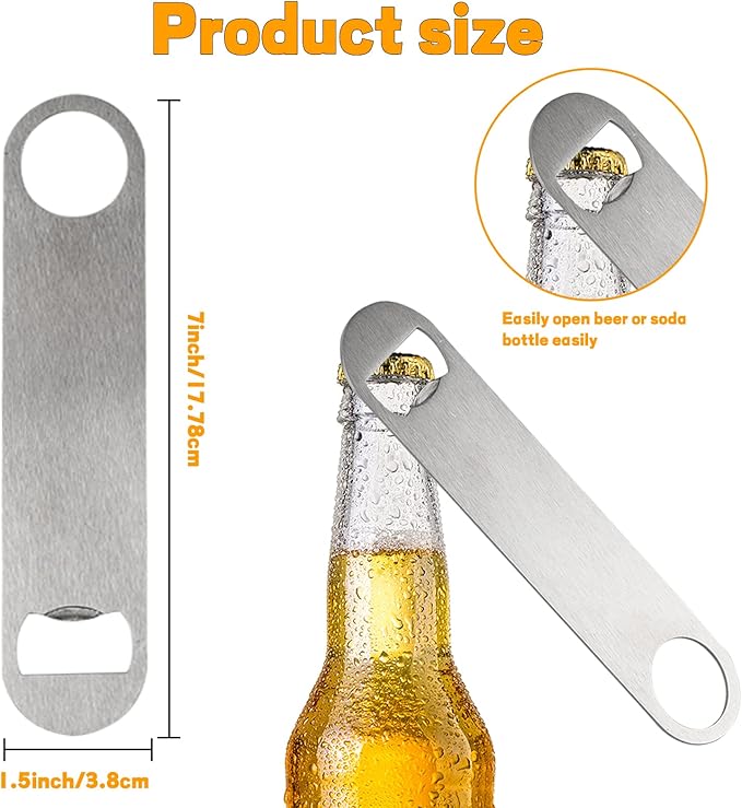 30 Pcs Flat Bottle Opener 7 Inch Stainless Steel Beer bottle Openers Heavy Duty Bar Blade Solid Bottle Cap Opener Funny Bartender Bottle Opener for Kitchen Restaurant Party Supplies,Silver