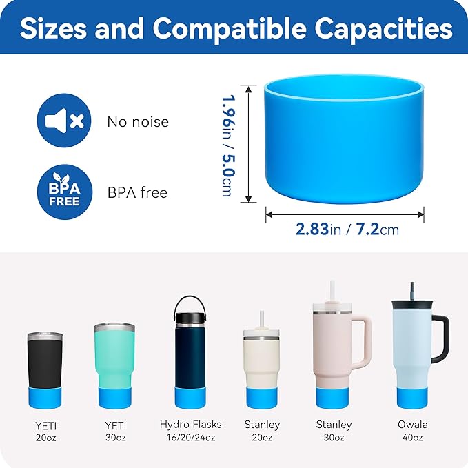 2 Pack Silicone Boot | Compatible with Hydro Flask, Owala, Yeti, Stanley & More | Fits 2.75-2.85" Bottom Bottles/Tumblers (12-40oz) | Anti-Slip | BPA-Free | Scratch & Noise Resistant