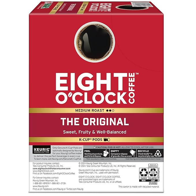 Eight O'Clock Coffee The Original, Single-Serve Keurig K-Cup Pods, Medium Roast Coffee Pods, 96 Count