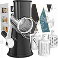 Cambom Rotary Cheese Grater Hand Crank Cheese Shredder for Fresh Cheese, Vegetable, Nuts,Non-slip Suction Base, Free Cleaning Brush Three Blades, Black