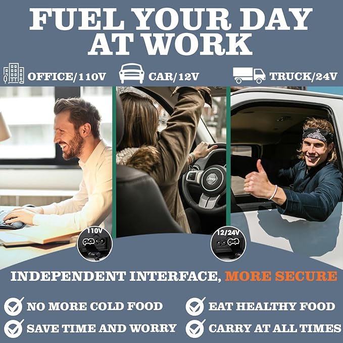 Buddew Electric Heated Lunch Box for Adults - 80W Fast Heating, 1.5L Food-Grade Stainless Steel, 12V/24V/110V Portable Food Warmer for Work Travel Car, Lonchera Electrica Portatil (Blue)