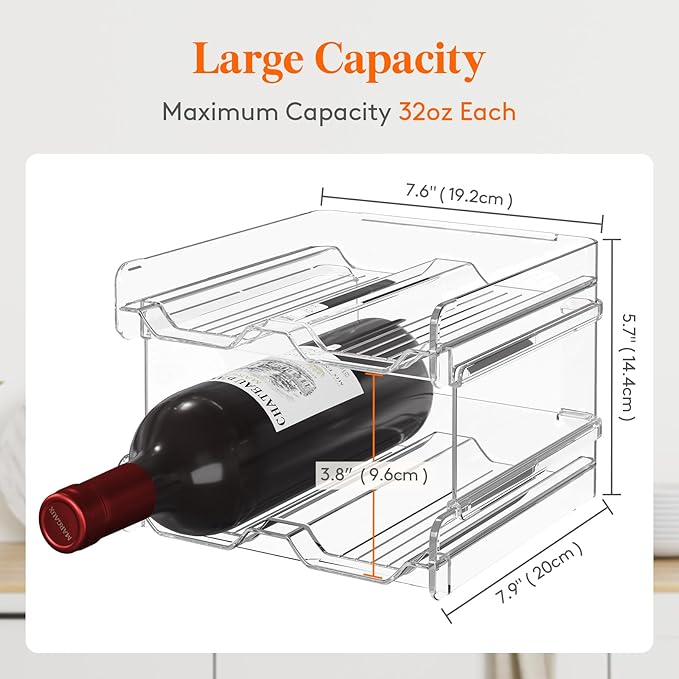 Lifewit Plastic Stackable Wine Rack for refrigerator, Cabinet, Countertop,Wine Bottle Holder, Water Bottle Organizer for Fridge, Pantry, Hold 8 Bottles