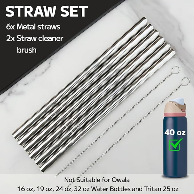 MIMORE Metal Straw for Owala 40 oz - 6 PCS Satinless Steel Straws Compatible with Owala Straw Replacement - Resuable & Dishwasher Safe