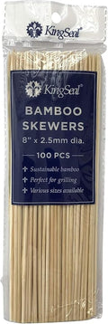 1600 Count | KingSeal Natural Bamboo Wood Grilling Skewers, 8 Inches x 2.5mm Diamter, for Shish Kebabs, BBQ, and Fruit Arrangements, Bulk Pack - 16 Packs x 100 Skewers