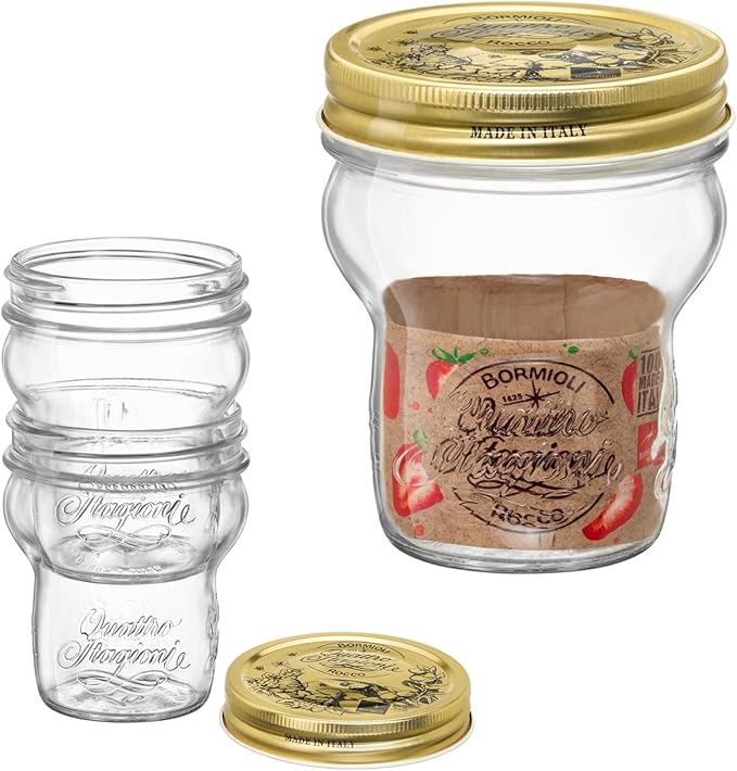 Bormioli Rocco Quattro Stagioni Stacking Jar - 9.25 Oz Glass Jar - Nestable & Stackable, Wide‑Mouth for Canning, Serving & Storing - Dishwasher & Freezer‑Safe Glass Container, Made in Italy