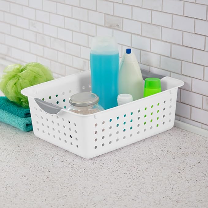 Sterilite 6-Pack Medium Ultra Basket, Open Top Plastic Storage Organizer, White - Classic Baskets for Organizing Countertops, Pantry Shelves, Kitchen Cabinets, Laundry Rooms or Home Offices