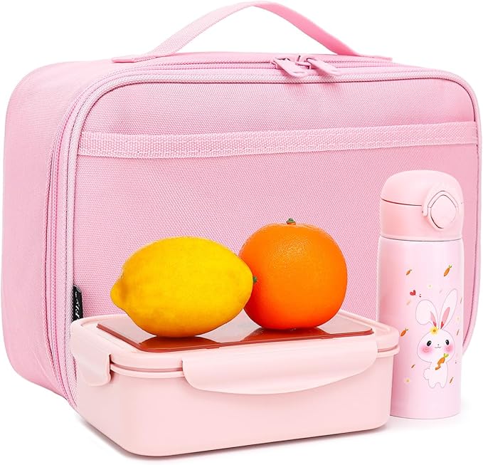FlowFly Kids Lunch box Insulated Soft Bag Mini Cooler Back to School Thermal Meal Tote Kit for Girls, Boys, Pink