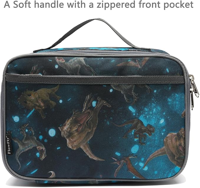 FlowFly Kids Lunch box Insulated Soft Bag Mini Cooler Back to School Thermal Meal Tote Kit for Girls, Boys, MyDinosaur