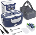 Electric Lunch Box Food Heater, 3 in 1 Ultra Quick Heated Lunch Boxes for Adults, 12V/24V/110V Portable Food Warmer for Car/Truck/Office With Fork Spoon and Insulated Carry Bag