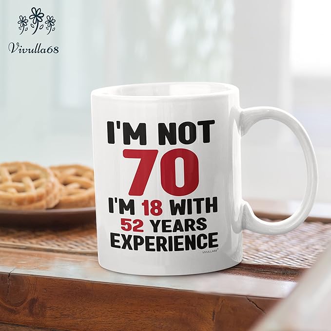 Vivulla68 70th Birthday Mug 11oz, 70 Year Old Birthday Gifts for Men - Funny Gift for Women, Men - Vintage 1955 Coffee Cup - Unique Present for Man, Woman, Mom, Dad, Grandma, Grandpa - Turning 70 Idea