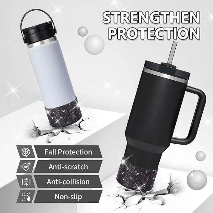 WUQID 2 Pack Bling Silicone Boot Compatible with Stanley Quencher Adventure 40oz & Stanley IceFlow 20oz 30oz, Reduces Dents Protective Silicone Water Bottle Bottom Cover Sleeve