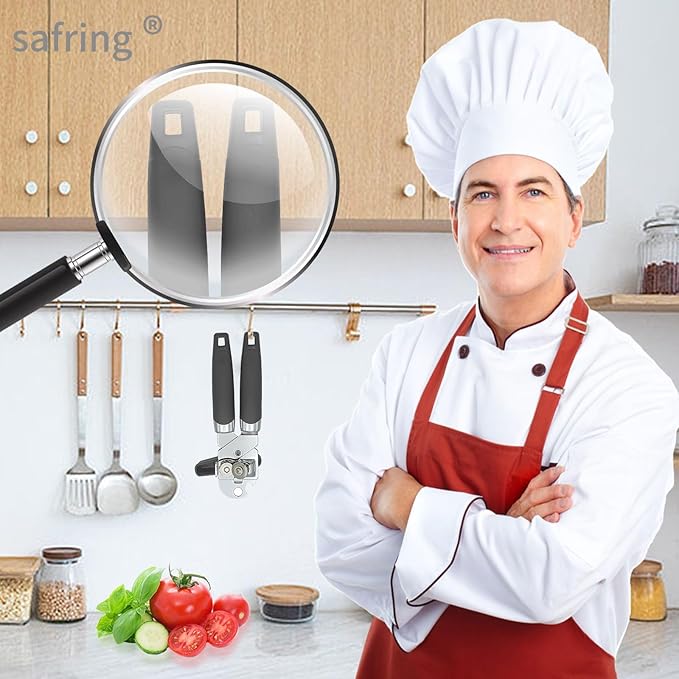 Can Opener Manual, Handheld Strong Heavy Duty Stainless Steel Can Opener, Comfortable Handle, Sharp Blade Smooth Edge, Can Openers with Multifunctional Bottle Opener, Gray