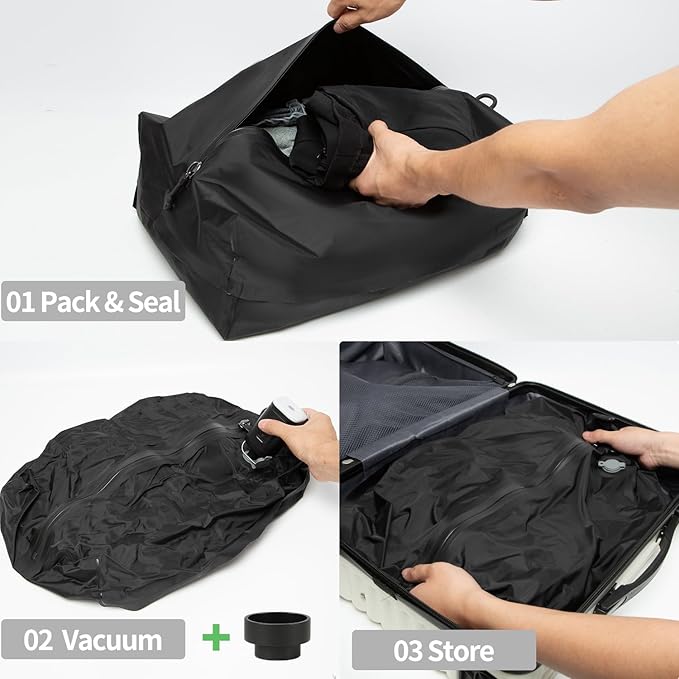 34L Vacuum Bags for Travel Luggage with Pump, Reusable Space Saver Waterproof Compression Bags for Suitcase,Backpack, Vacuum Seal Packing cube for Storage Organizer Cloth(1bag+1pump-34L)