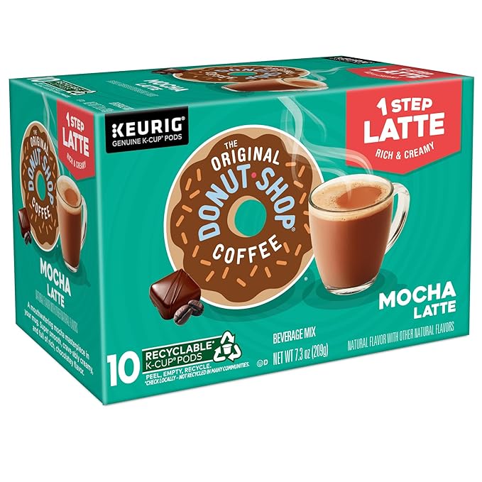 The Original Donut Shop Mocha One-Step Latte, Single Serve Coffee K-Cup Pod, Flavored Coffee, 60 Count (6 Packs of 10)