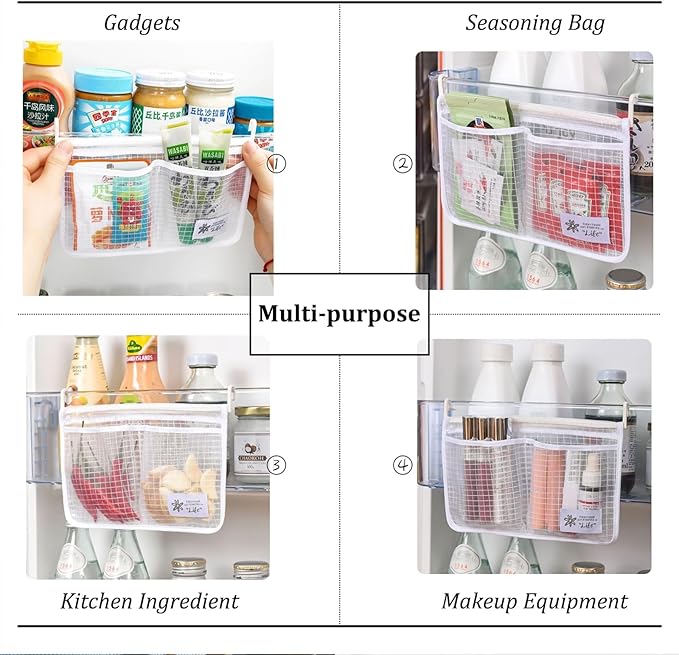 4PCS Refrigerator Door Organizer Set, Fridge Hanging Mesh Bag for Kitchen Storage Bag, Household Sundries Sorting Bag Used to Refrigerator Side Door, Only for Small Objects Containers