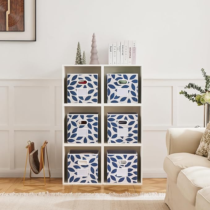 MAX Houser 6 Pack Foldable Fabric Storage Bins with Handles - Ideal for Closet Organization, Bedroom and Nursery（Blue, 12"x12"x12"）