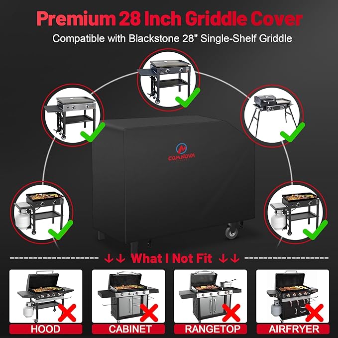 Comnova Griddle Cover for Blackstone Griddle 28 Inch - 600D Flat Top Griddle Cover for Blackstone 28" Single Shelf Griddle Heavy Duty Waterproof, Outdoor Cover for Black stone 1517, Tailgater and More