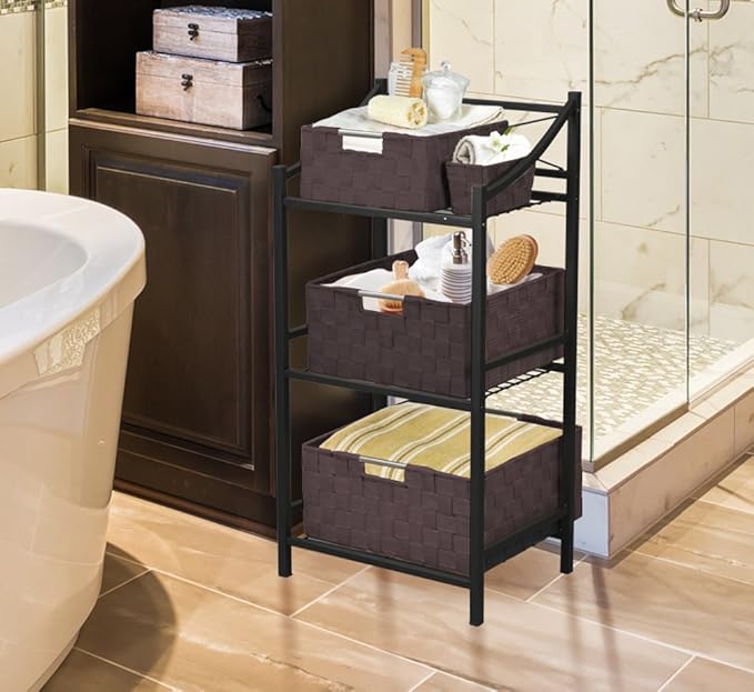 Sorbus Storage Baskets for Organizing (Set of 7), Mesh Hand-Woven Design, Linen Closet Organizers and Storage, Organizer Storage Baskets for Shelves, Variety Pack Organizers and Storage (Chocolate)