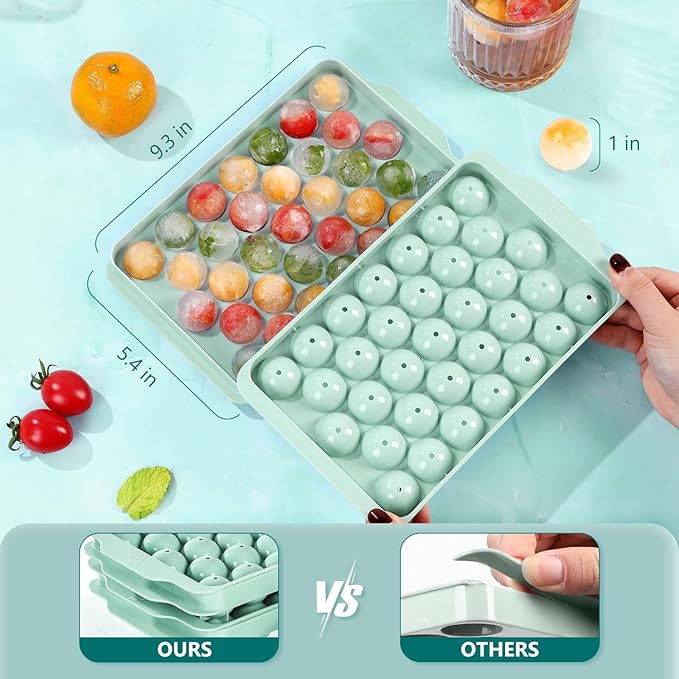 3 Pack Ice Trays for Freezer, 99 PCS Ice Cube Tray with Lid and Bin, Round Ice Cube Mold, Circle Ice Maker for Chilling Drinks (1 inch, Green)