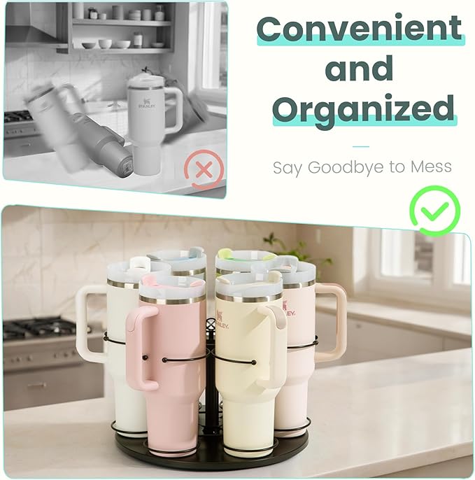 Upgraded Water Bottle Organizer for Stanley 40 oz/30 oz/20 oz,Rotating Stanley Cup Organizer Holder,Tumbler Holder Organizer, Easy to Install Kitchen Organizers and Storage for Stanley Cup Accessories