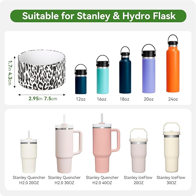 Silicone Boot for Stanley Quencher Tumbler 20/30/40 oz &IceFlow 20/30oz,Owala 24/40 oz Cup Cheetah Boot Sleeve 40oz Bottom Protector for Bottom Size 2.8-2.95" Cups & Bottles BPA-Free(White Leopard)