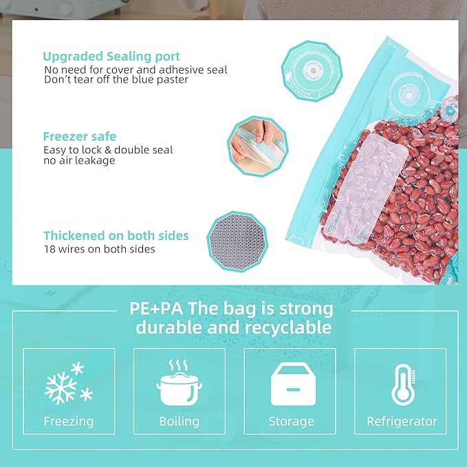 Sous Vide Bags Reusable, 20 PCS BPA Free Food Vacuum Sealer Bags, Double-sided 20C, Vacuum Zipper Bag for Sous Vide Cooking, 20pcs food storage bags & 4 Seal Clips (7.9x 11.8 Inch)