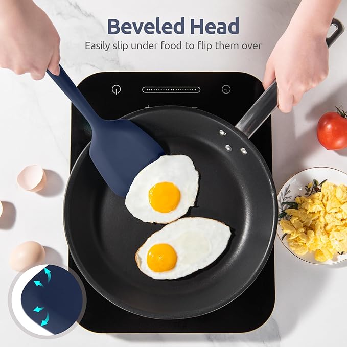 600℉ Heat Resistant Silicone Turner: U-Taste 13.6in Solid Kitchen Spatula Flipper, BPA Free Flexible & Thin Seamless Cooking Utensil for Flipping Egg, Pancake in Nonstick Cookware(Midnight Blue)