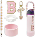 SITKOL Silicone Boot Cute Monogram Set Compatible with Owala Water Bottle 24 oz, 32 oz, 40 oz - Perfect Letter Owala Accessories for Owala Tumbler, Owala Free Sip, Pink Owala, Black Owala
