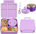 Bento Lunch Box for Kids with 8oz Soup Thermo,Kids Leakproof Lunch Food Containers with 4 Compartment,Kid Insulated Thermo Hot Food Jar for School,Trvael-Purple