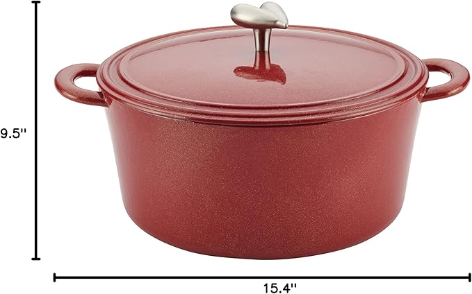 Ayesha Curry Cast Iron Enamel Casserole Dish/ Casserole Pan / Dutch Oven with Lid - 6 Quart, Sienna Red