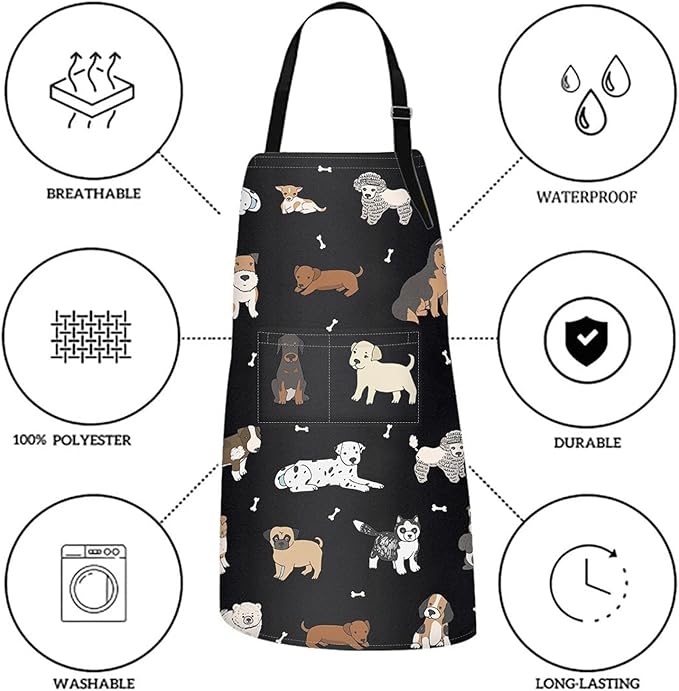 Britimes Doodle Puppy Dog Labrador Apron Home Kitchen Cooking Baking Gardening for Women Men with Pockets 32x28 inch