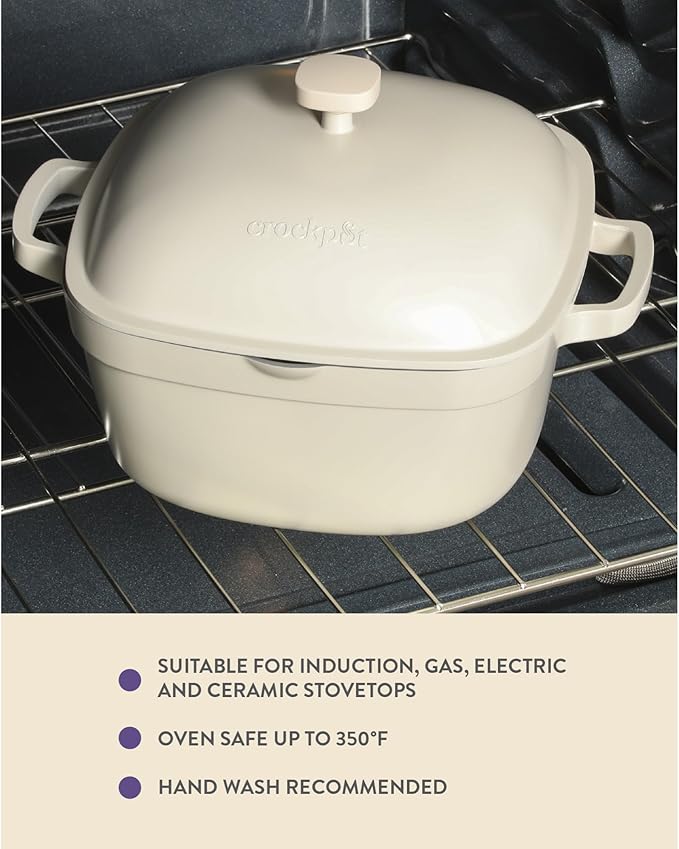 Crock-Pot Northvale Cast Aluminum Lightweight Durable 5.2 Quart Heavy Duty Dutch Oven Pot With Lid, Oven Safe, Dual Handles - Matte Linen White