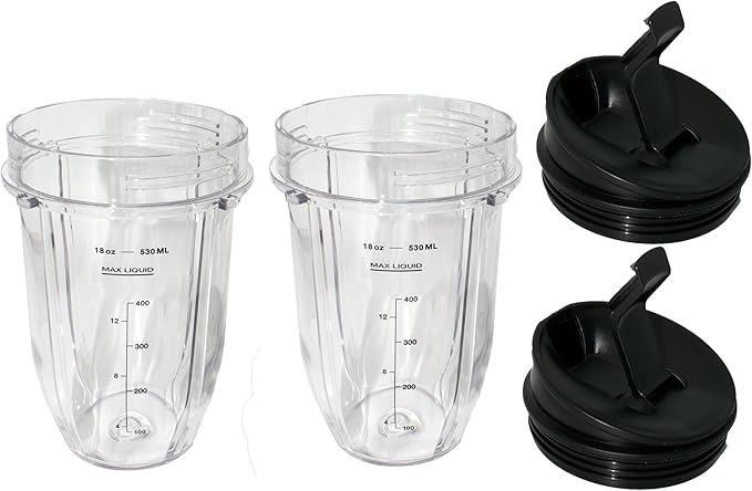 Blendin 18 Ounce Small Cup Jar with Sip N Seal Lids - Replacement Cup Compatible with Nutri Ninja Auto-iQ 1000w Series and Duo Blenders - Premium Blender Cups Replacement (2 Pack)