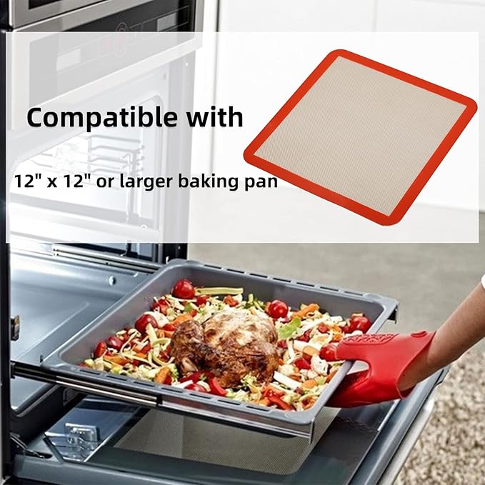 Square Silicone Baking Mats for 12 Inch Cake Pan/12x12 Cheesecake Pan/Toaster Oven/XL Air Fryer, 11.75"Square Food Grade Silicone Mat for Baking Sheet for Cake/Pastry/Torte/Pie, Non-Stick&Reusable2PCS