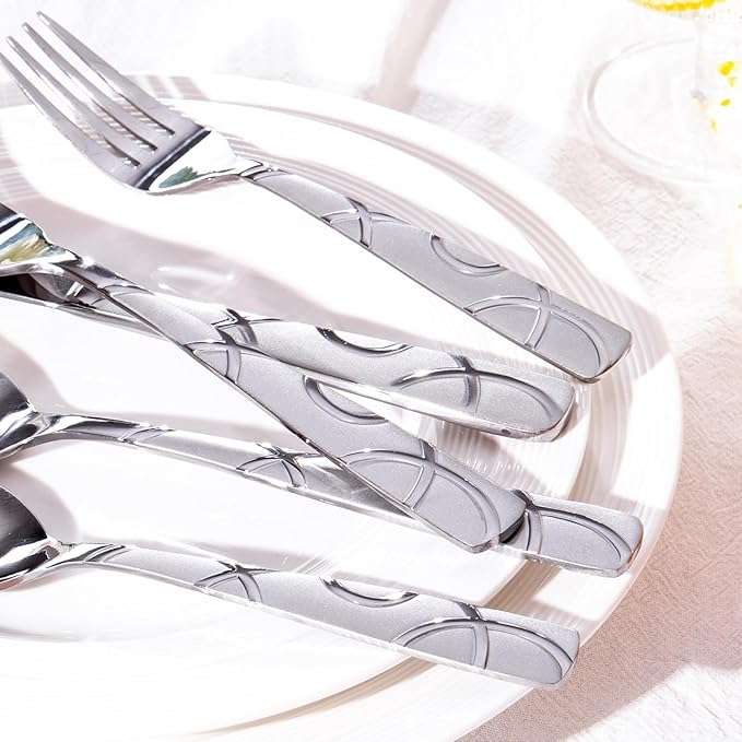 HIKAA Silverware Set, 30-piece Stainless Steel Flatware Set Cutlery Set for 6, for Kitchen, Home, Wedding, Party, Mirror Polished and Dishwasher Safe
