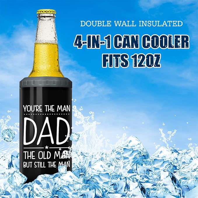 SANDJEST 4-in-1 Dad Tumbler Gifts for Dad from Daughter Son - 12oz Funny Old Man Dad Can Cooler Tumblers Cup - Stainless Steel Insulated Cans Coozie Christmas, Birthday, Father's Day Gift