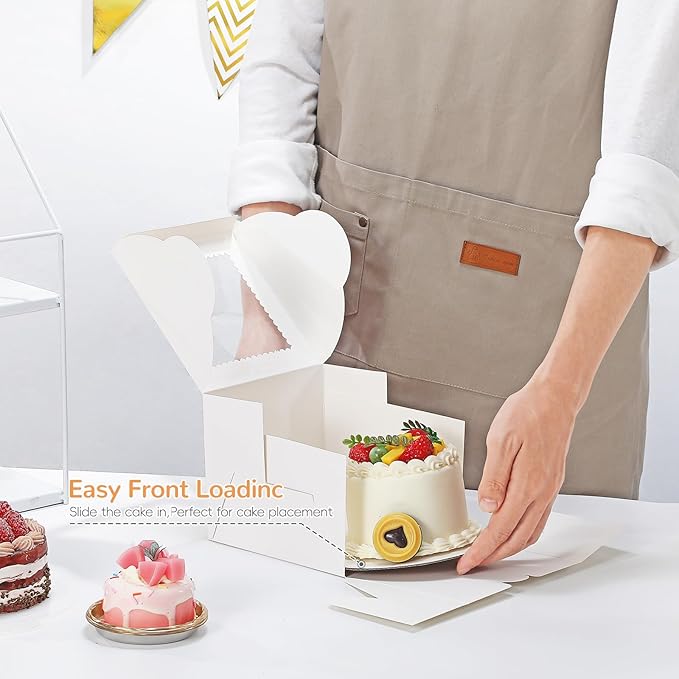 Mini Cake Boxes 6 Inch with Window, 24 Set Bakery Boxes with Cake Boards & Stickers, Cupcake Box for Birthday, Party, Wedding, Mother's Day, Valentine's Day, Christmas（6x6x5 inch）