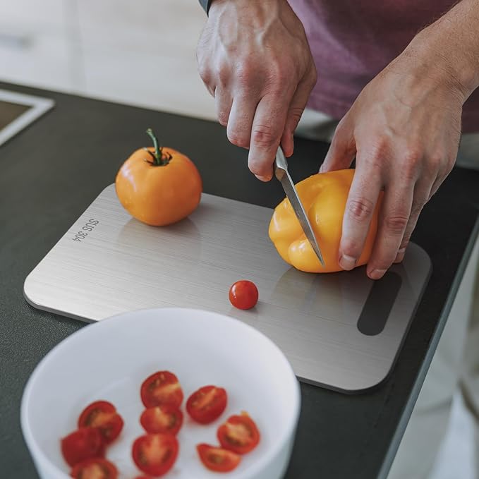 2 Pcs Stainless Steel Cutting Board for Kitchen 304 Steel Chopping Dishwasher Safe Metal Cutting Board Set for Kitchen Meat Fruit Vegetable (11.8''x7.9'',9.5''x6'')