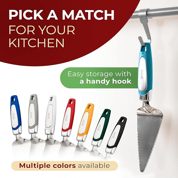 Orblue Pie Server, Essential Kitchen Tool, Serrated on Both Sides, Great for Right or Left Handed Chef, Stainless Steel Flatware, Cake Cutter, Blue