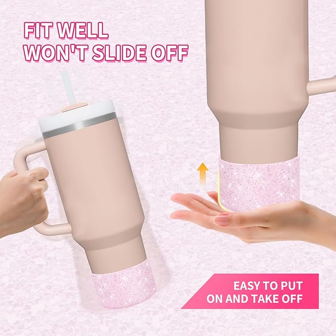 WUQID 2 Pack Bling Silicone Boot Compatible with Stanley Quencher Adventure 40oz & Stanley IceFlow 20oz 30oz, Reduces Dents Protective Silicone Water Bottle Bottom Cover Sleeve