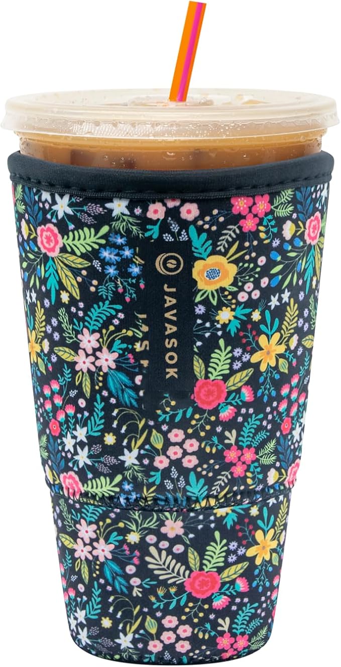 Sok It JavaSok Iced Coffee & Cold Soda Insulated Neoprene Cup Sleeve (English Garden Picnic, XLarge: 38-42oz)