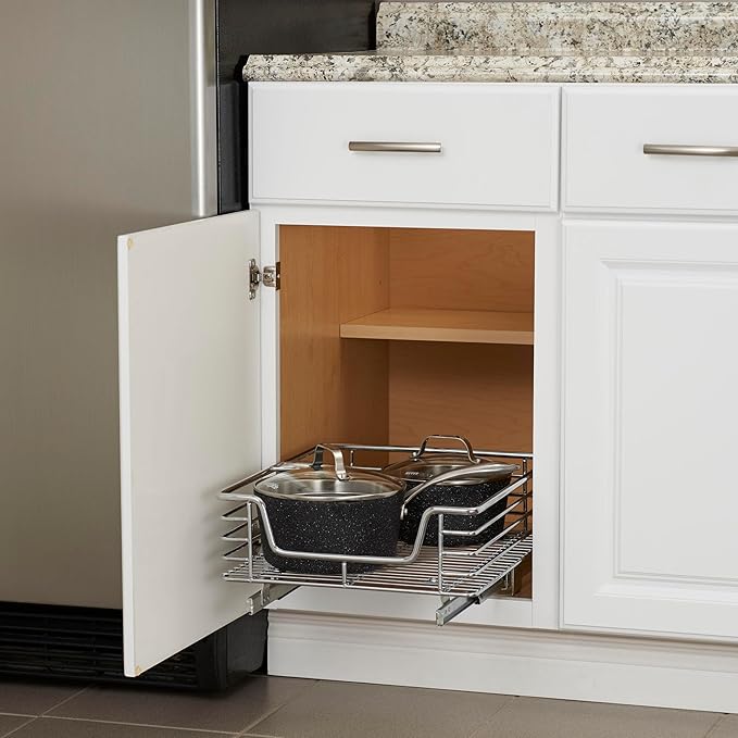 Household Essentials Glidez Chrome-Plated Steel 1-Tier Sliding Under Sink Cabinet Organizer, Chrome , 14.5"