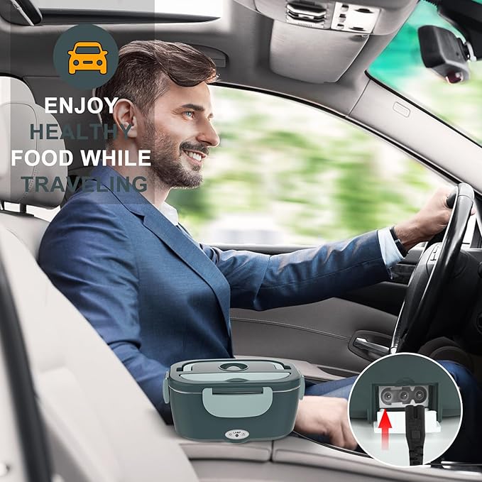 Monteka Electric Lunch Box Food Heater - Leakproof Portable Food Warmer heated lunch box for adults for Car/Home/Truck with 1.5L Removable Stainless Steel Container, Gifts for Men, 12V/24V/110V