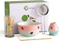 Matcha Whisk Set, Matcha Bowl with Spout, Matcha Whisk and Holder, Bamboo Matcha Scoop and Stainless Sifter,Ceramic Matcha Bowl(Pink Green)