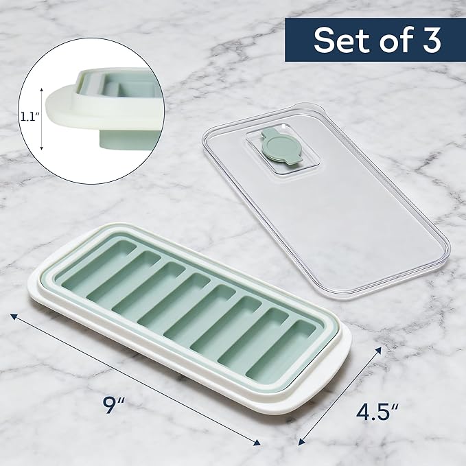 Lily's Home Flexible Silicone Ice Cube Tray - Durable Easy Release - Fresh Youthful Colors - Water Fill Port - Compact 9x4.5 Size - Multi-Purpose Use - Ice Cube Trays for Freezer - Set of 3