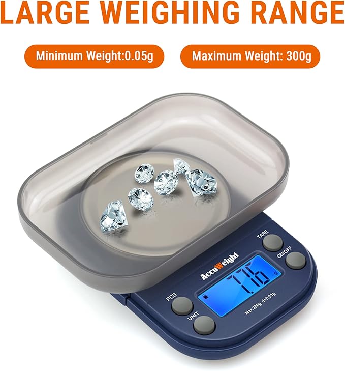 AccuWeight Digital Gram Scale with 300g/0.01g Small Pocket Coffee Scale with High Accuracy, Jewelry Scale with Tare and Calibration for Kitchen Food Scale