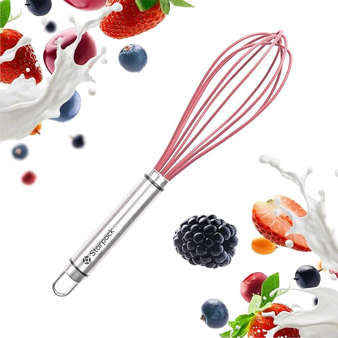 Starpack 'Whip it Good' Silicone Whisk for Nonstick Cookware - Non Scratch Whisk Heat Resistant 600°F - Kitchen Whisks for Cooking, Baking & Stirring - Silicone Coated Durable Rubber Egg Whisks