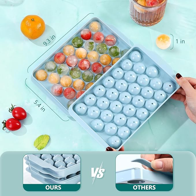 3 Pack Ice Trays for Freezer, 99 PCS Ice Cube Tray with Lid and Bin, Round Ice Cube Mold, Circle Ice Maker for Chilling Drinks (1 inch, Blue)