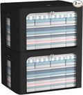 FHSQX 2 Pack Clothes Storage Bins Foldable Metal Frame Storage Box Linen Fabric Organizer Set with Carrying Handles and Clear Window (Black, 15.7x 11.8x 7.8Inch)
